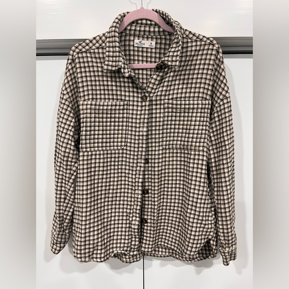 Hollister Black, brown, cream and White Plaid Shirt